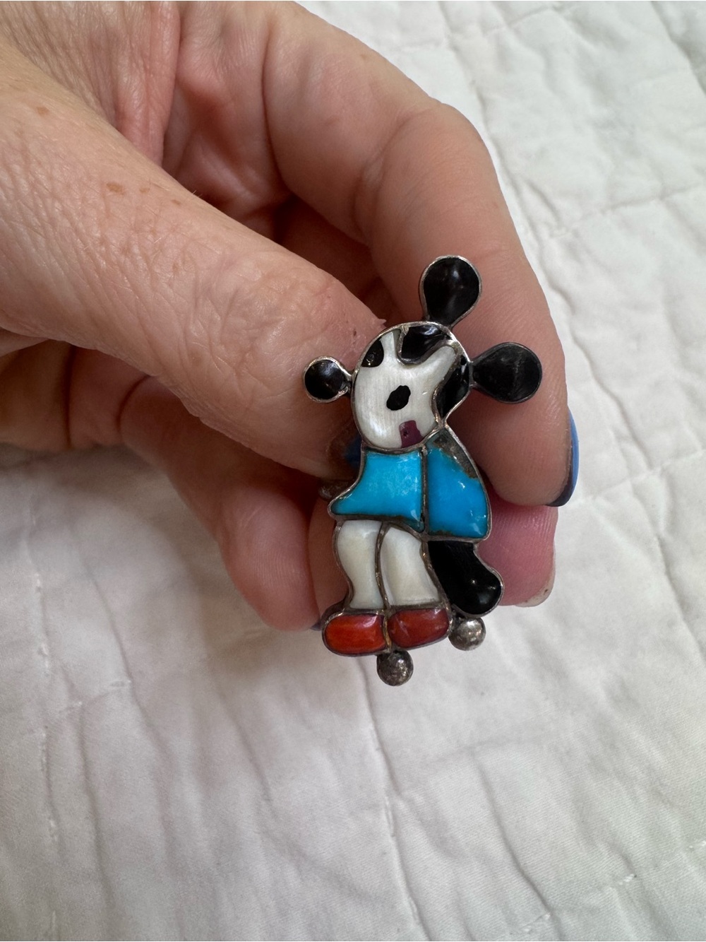 Vintage Zuni multi stone inlay Mickey Mouse ring size 6 sterling silver